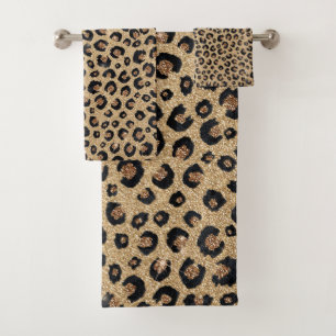Eleganter Gold Glitzer Black Leopard Print Badhandtuch Set