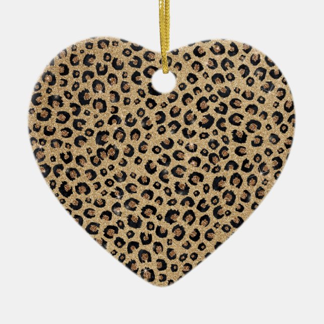 Eleganter Gold Glitzer Black Leopard Print Keramik Ornament (Vorne)