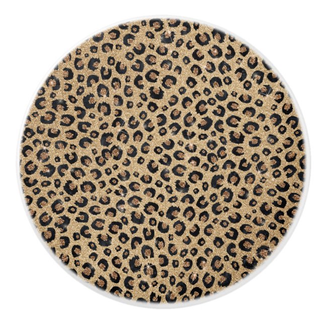Eleganter Gold Glitzer Black Leopard Print Keramikknauf (Vorderseite)