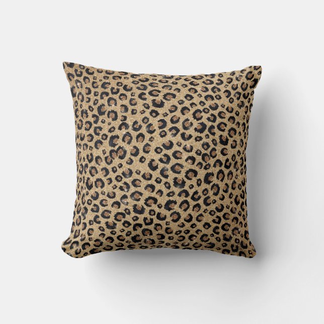 Eleganter Gold Glitzer Black Leopard Print Kissen (Vorderseite)