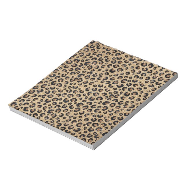 Eleganter Gold Glitzer Black Leopard Print Notizblock (Rotiert)
