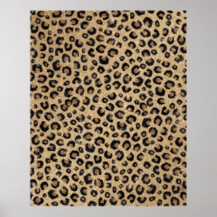 Eleganter Gold Glitzer Black Leopard Print Poster