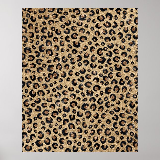 Eleganter Gold Glitzer Black Leopard Print Poster (Vorne)