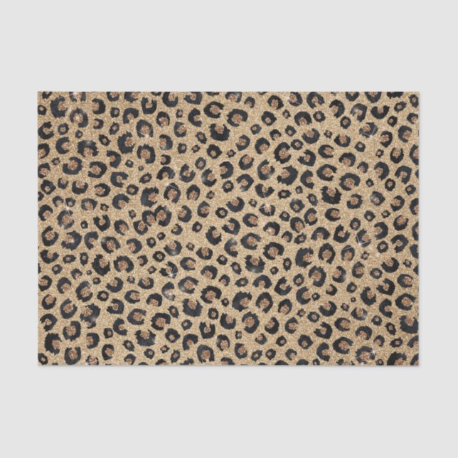 Eleganter Gold Glitzer Black Leopard Print Seidenpapier (Vorderseite)