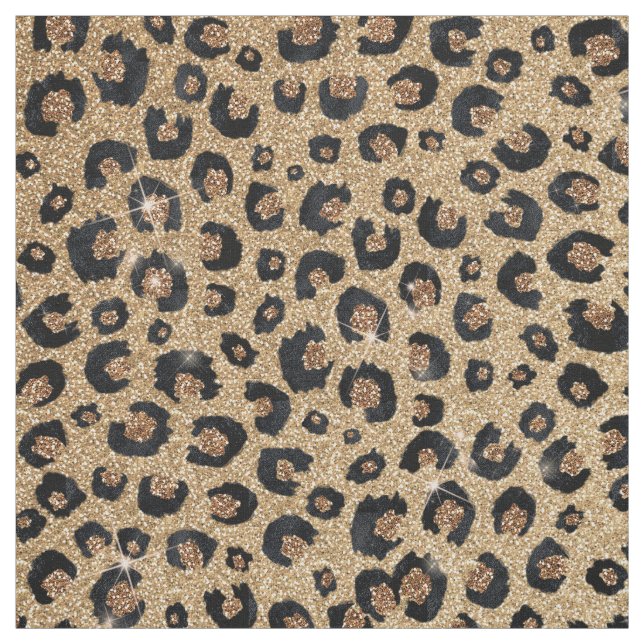 Eleganter Gold Glitzer Black Leopard Print Stoff (Muster)