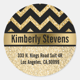 Eleganter Gold Glitzer Black Zickzack Gold Akzente Runder Aufkleber