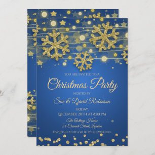 Eleganter Gold Glitzer Blue Christmas Holiday Part Einladung