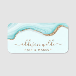 Eleganter Gold Glitzer Blue Marble Agate Modern Namensschild