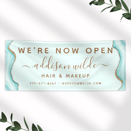 Eleganter Gold Glitzer Blue Marble Agate Moderner Banner