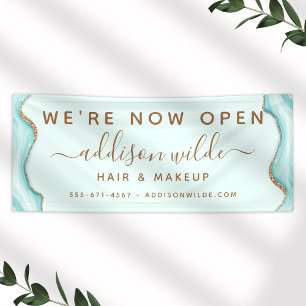 Eleganter Gold Glitzer Blue Marble Agate Moderner  Banner