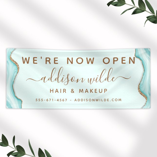 Eleganter Gold Glitzer Blue Marble Agate Moderner  Banner (Von Creator hochgeladen)