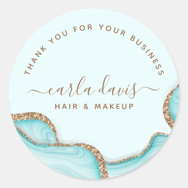 Eleganter Gold Glitzer Blue Marble Agate Moderner  Runder Aufkleber (Vorderseite)