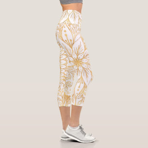 Eleganter Gold Glitzer Blume Mandala Weißes Desig Capri Leggings