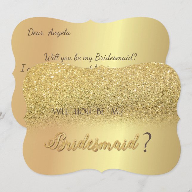 Eleganter Gold Glitzer Bokeh Bridesmaid Card Einladung (Vorne/Hinten)