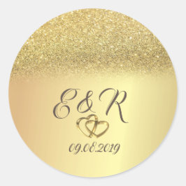 Eleganter Gold Glitzer Bokeh, Hearts Wedding Runder Aufkleber