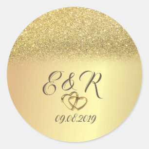 Eleganter Gold Glitzer Bokeh, Hearts Wedding Runder Aufkleber