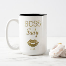 Eleganter Gold Glitzer BOSS Lady Typografy Monogra Zweifarbige Tasse
