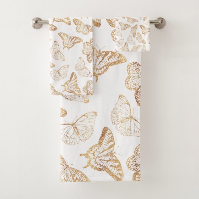Eleganter Gold Glitzer Butterfly Badhandtuch Set (Insitu)
