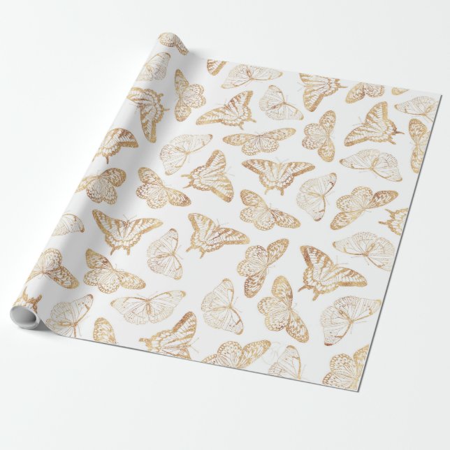 Eleganter Gold Glitzer Butterfly Geschenkpapier (Ungerollt)