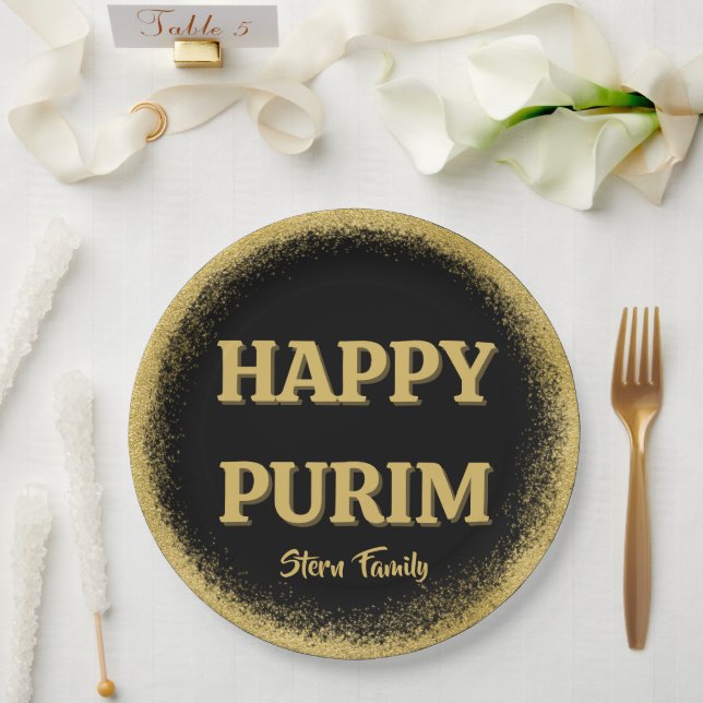 Eleganter Gold Glitzer Custom Happy Purim Pappteller (Hochzeit)