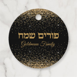 Eleganter Gold Glitzer Custom Hebrew Happy Purim Geschenkanhänger