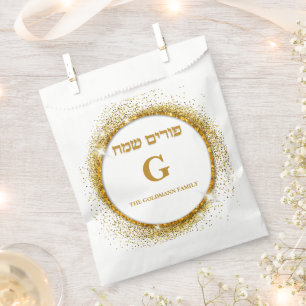 Eleganter Gold Glitzer Custom Hebrew Happy Purim Geschenktütchen