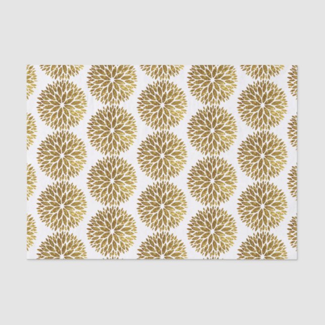 Eleganter Gold Glitzer Dahlia Blume auf Weiß Seidenpapier (Vorderseite)