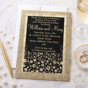Eleganter Gold Glitzer Diamond 50 Jahre Einladung