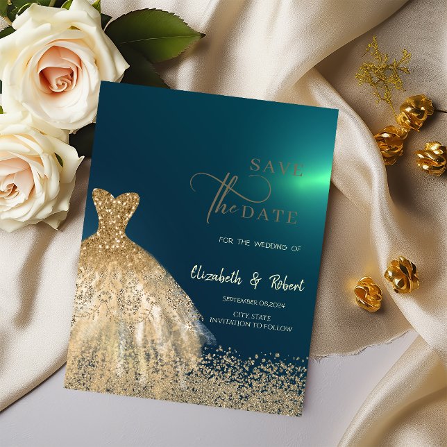 Eleganter Gold Glitzer Dress Green Save the Date (Von Creator hochgeladen)