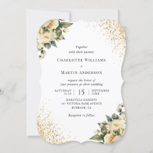 Eleganter Gold Glitzer Elfenbeinküste Rose Blumenh Einladung