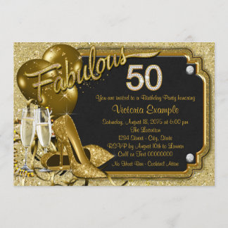 Eleganter Gold Glitzer Fantastische 50 Geburtstags Einladung