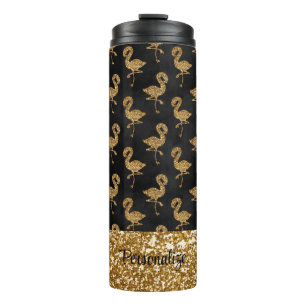 Eleganter Gold Glitzer Flamingo Glam Sparkle Thermosbecher