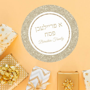 Eleganter Gold Glitzer Freilicher Pesach Pessach Runder Aufkleber
