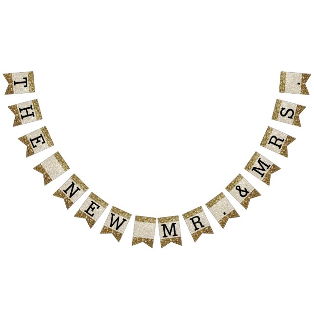 Eleganter Gold Glitzer gedruckte Hochzeit Wimpelkette (Alle)