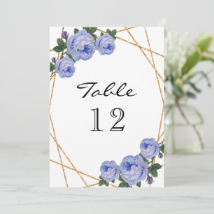 Eleganter Gold Glitzer Geo Blue Floral Tischnummer