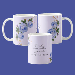 Eleganter Gold Glitzer Geometric Blue Floral Wed Kaffeetasse