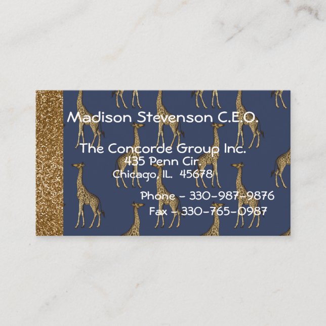 Eleganter Gold Glitzer Giraffe Stilvoll Visitenkarte (Vorderseite)