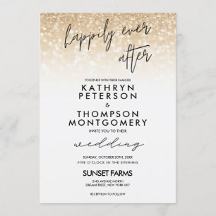Eleganter Gold-Glitzer glücklich über Hochzeit Einladung