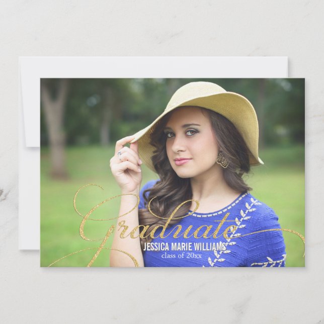 Eleganter Gold Glitzer Graduation Einladungen (Vorderseite)