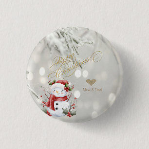Eleganter Gold Glitzer Heart Snowman Button