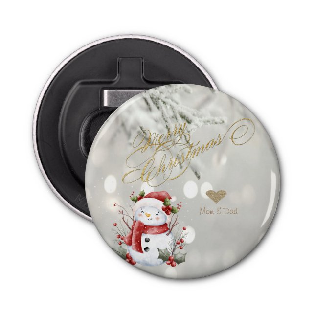 Eleganter Gold Glitzer Heart Snowman Flaschenöffner (Vorderseite)