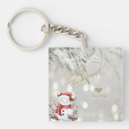 Eleganter Gold Glitzer Heart Snowman Schlüsselanhänger