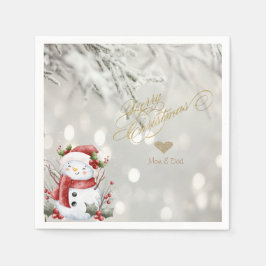 Eleganter Gold Glitzer Heart Snowman Serviette