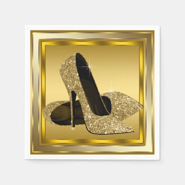 Eleganter Gold Glitzer High Heel Serviette (Vorderseite)