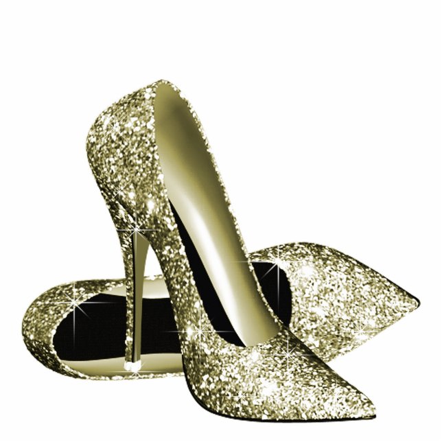 Eleganter Gold Glitzer High Heel Shoes Freistehende Fotoskulptur (Vorne)