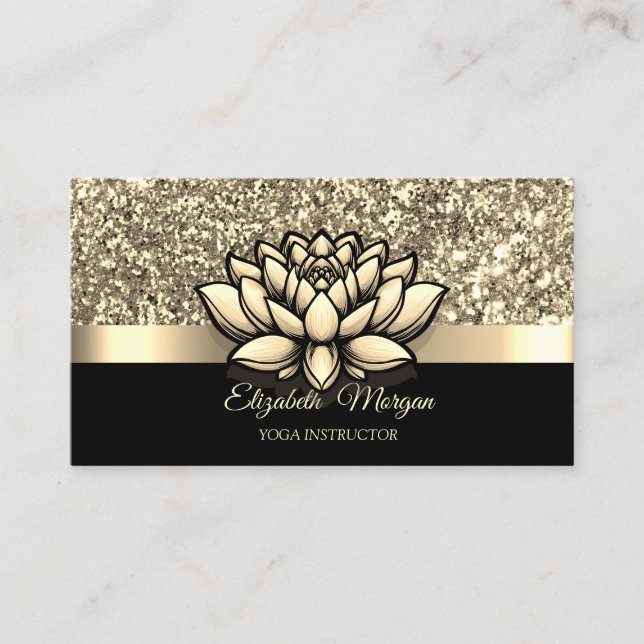Eleganter Gold Glitzer Lotus Blume Yoga Instructor Visitenkarte (Vorderseite)