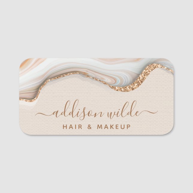 Eleganter Gold Glitzer Marble Agate Moderner Chic Namensschild (Vorderseite)