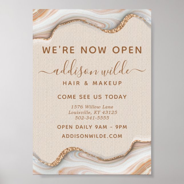 Eleganter Gold Glitzer Marble Agate Modernes Busin Poster (Vorne)