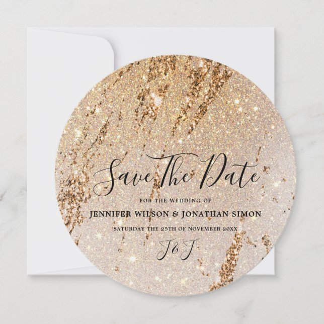 Eleganter Gold Glitzer Moderner Luxus Save The Date (Vorderseite)