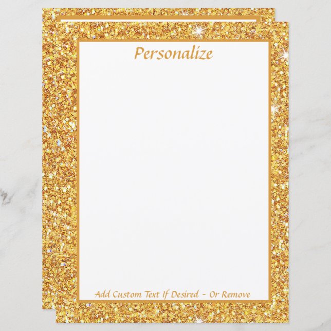 Eleganter Gold Glitzer personalisieren Stationery  (Vorne/Hinten)